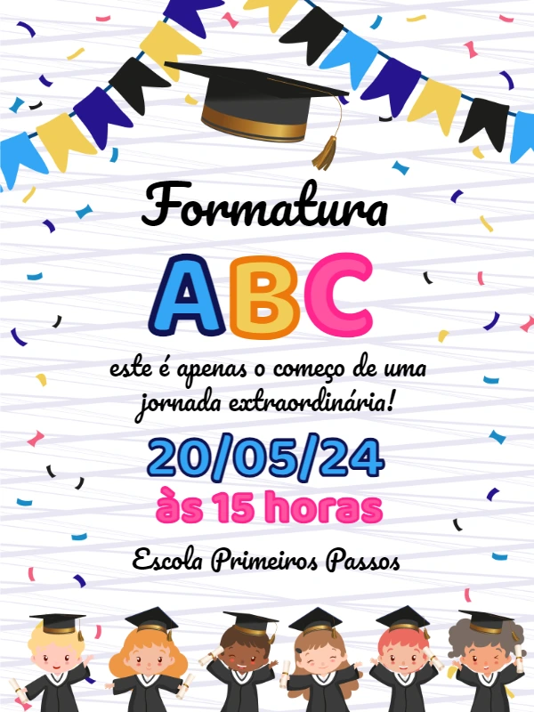 Convite de Formatura ABC Infantil Colorido para Editar Online
