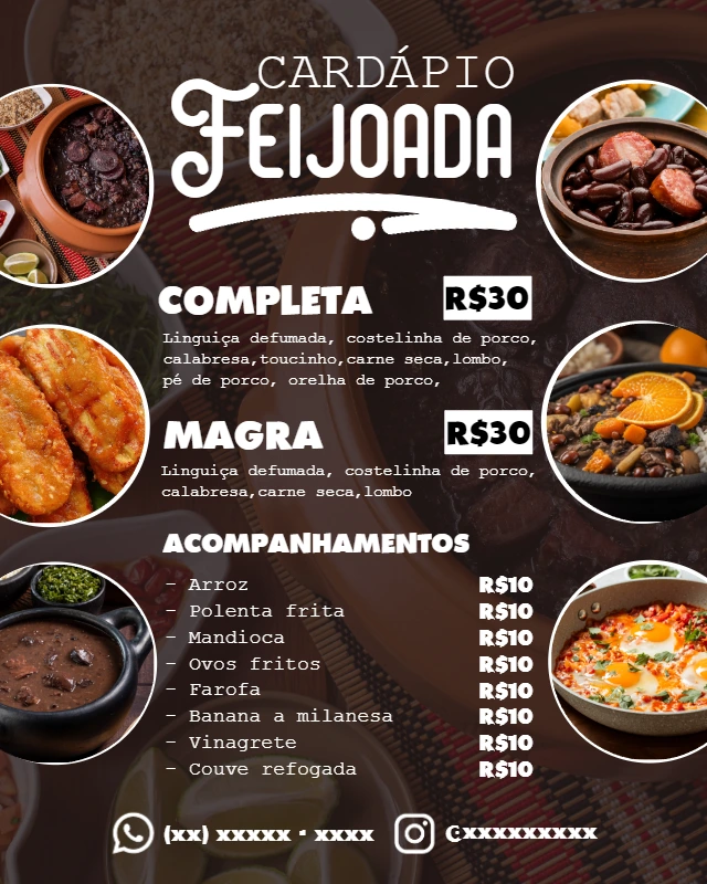 Cardápio de Feijoada para Restaurante para Editar Online