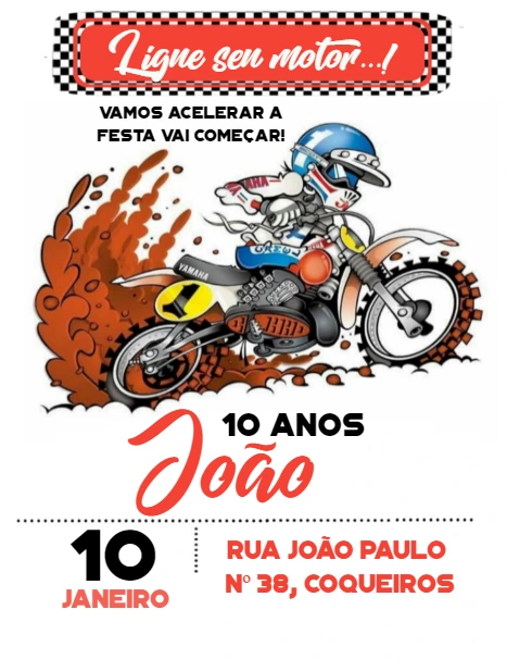 Convite de Aniversário Motocross Radical para Editar Online