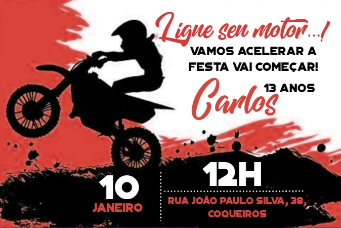 Convite de Aniversário Motocross Radical para Editar Online