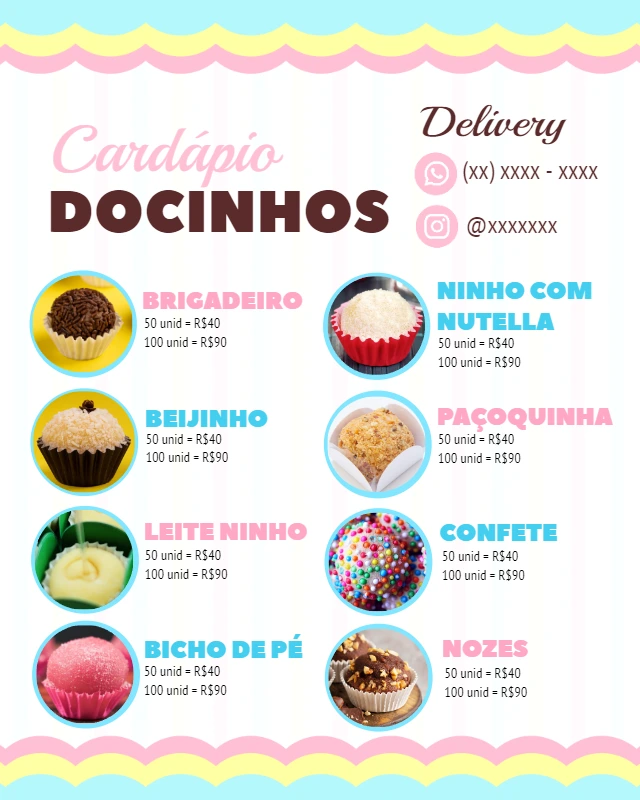 Cardápio de Docinhos e Confeitaria Editável para Enviar