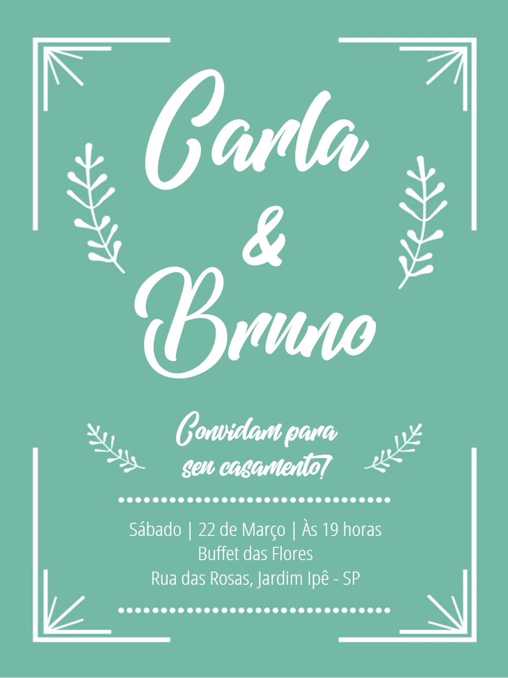 Convite de Casamento Minimalista Verde para Editar Online