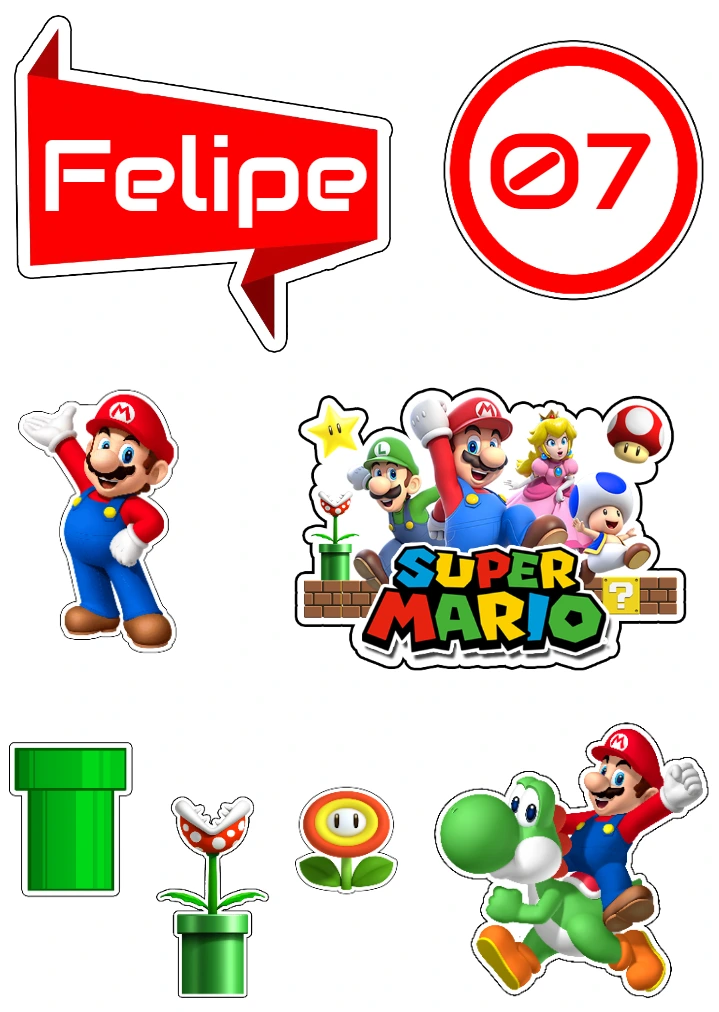 Topo de Bolo Super Mario Editável: Personagens para Imprimir