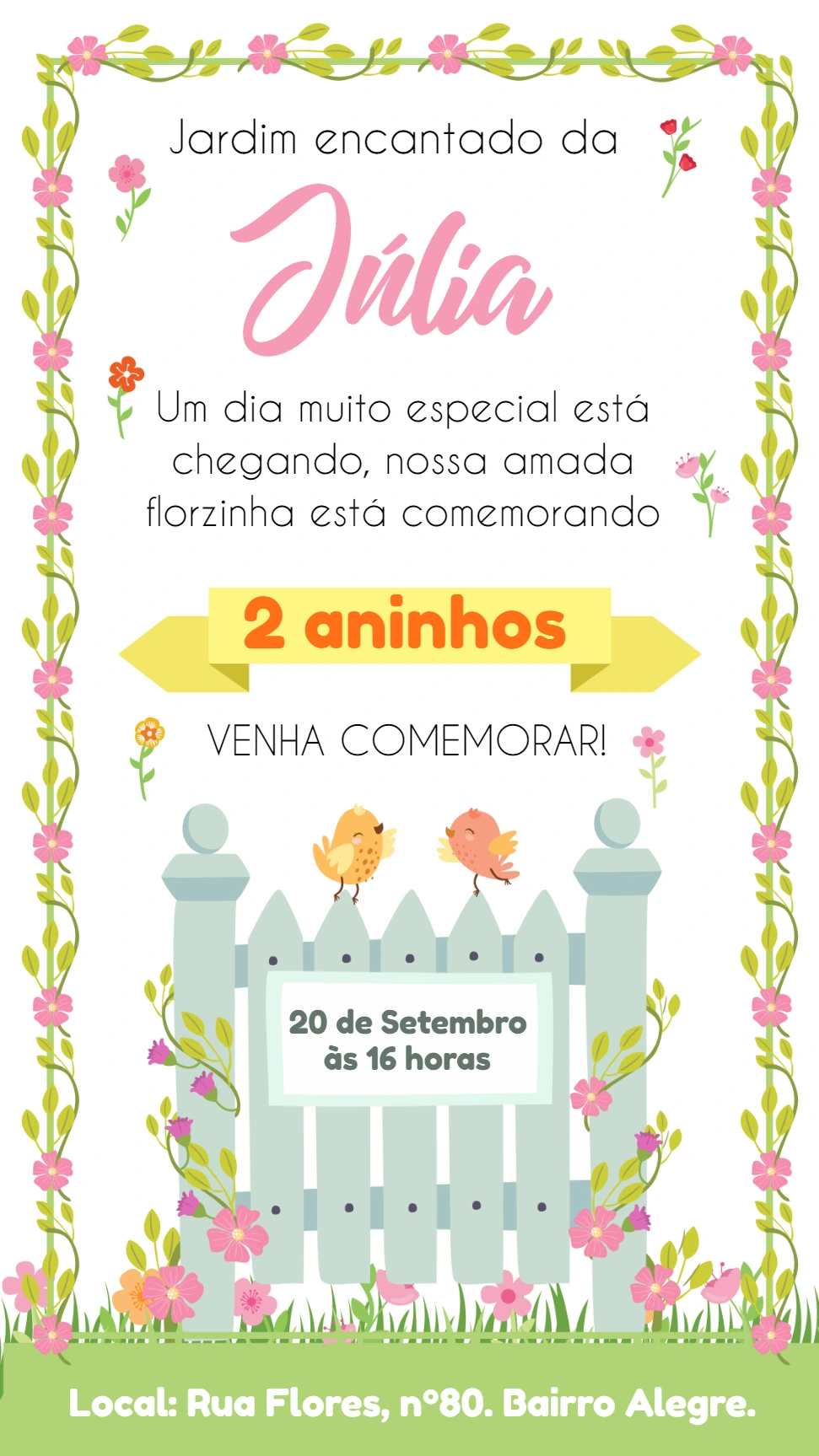 Convite Aniversário Jardim Encantado com Flores para Editar