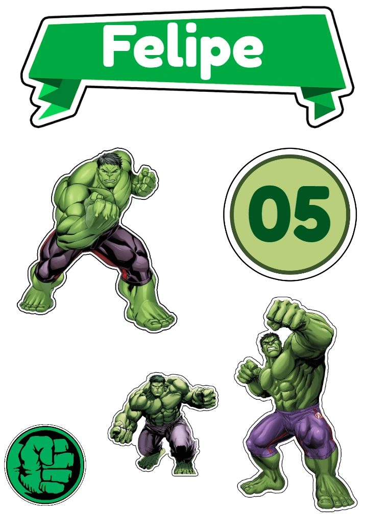 Topo de Bolo Hulk para Aniversário Editável para Imprimir