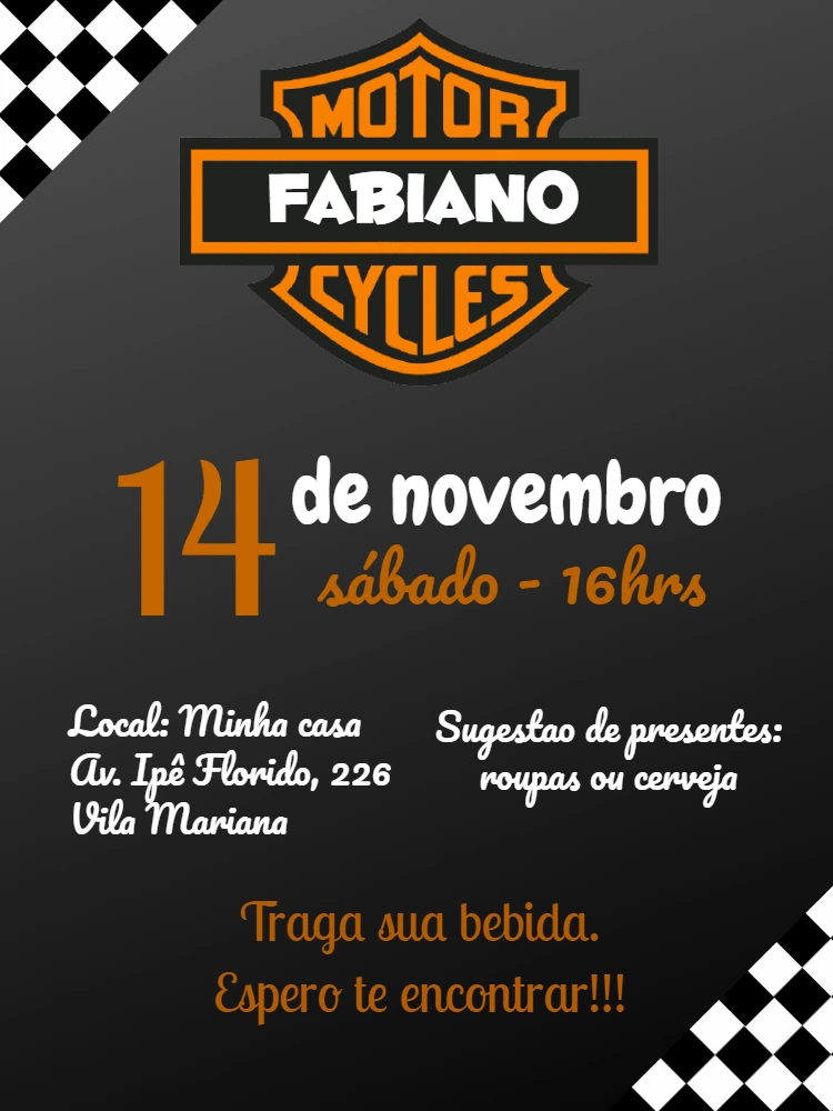 Convite de Aniversário Motociclista para Editar Online