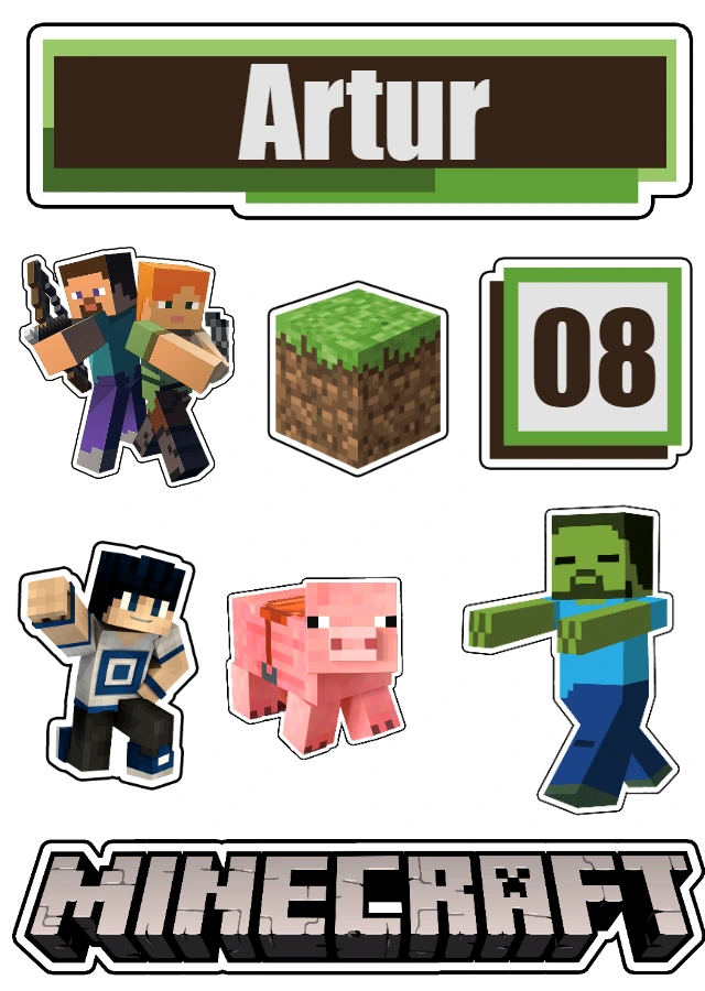 Topo de Bolo Minecraft com Personagens para Editar Online