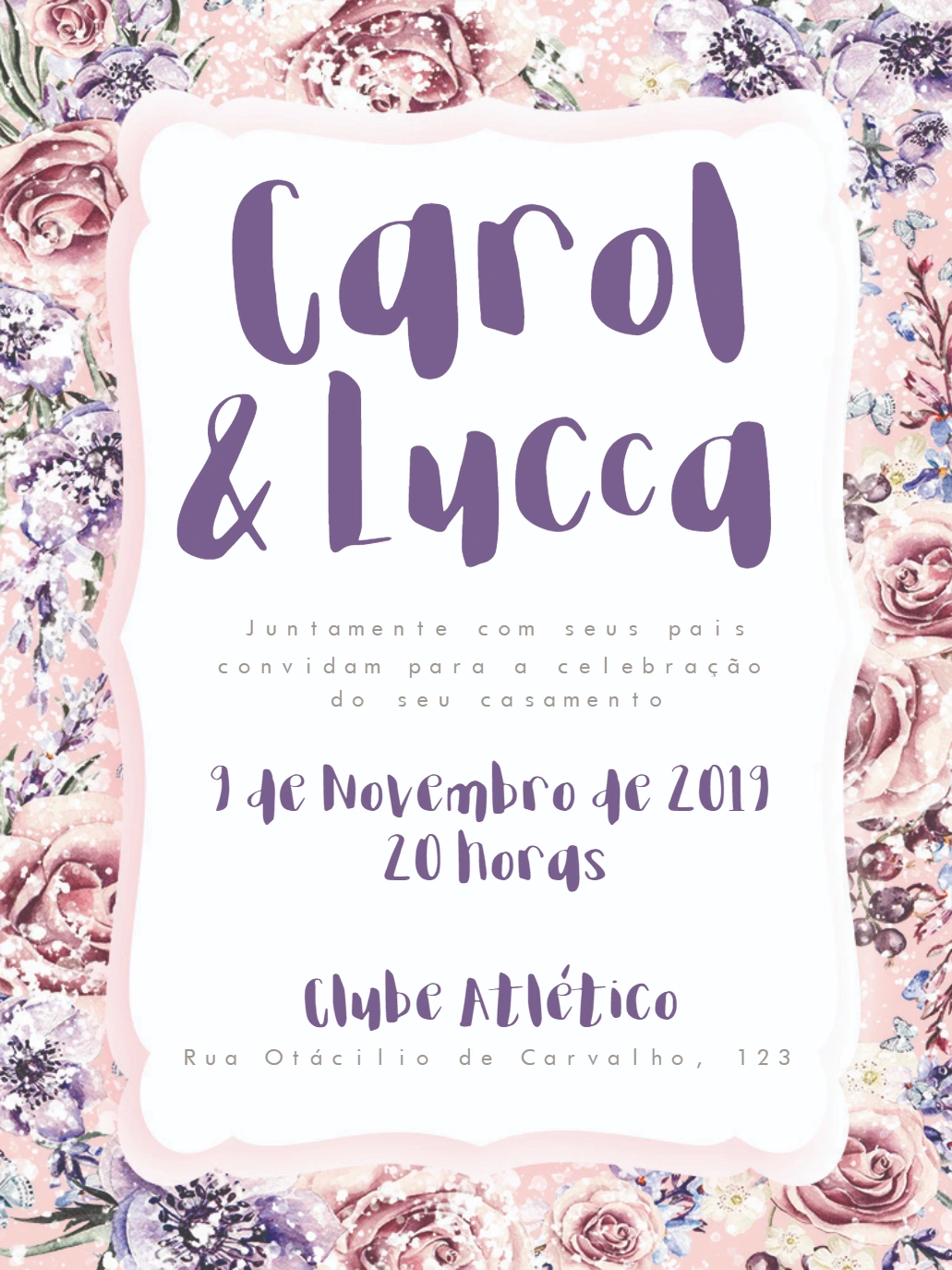 Convite de Casamento Floral Vintage para Editar Online