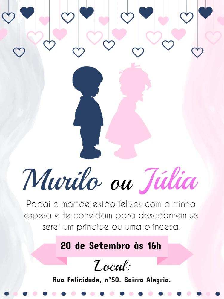 Convite Chá Revelação Silhuetas de Bebês para Editar