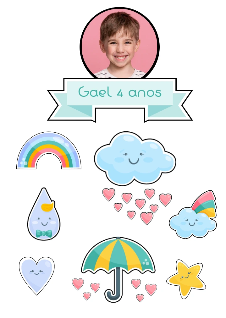 Topo de Bolo Chuva de Amor com Foto para Editar Online