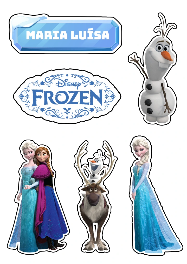 Topo de Bolo Frozen com Personagens para Editar e Imprimir
