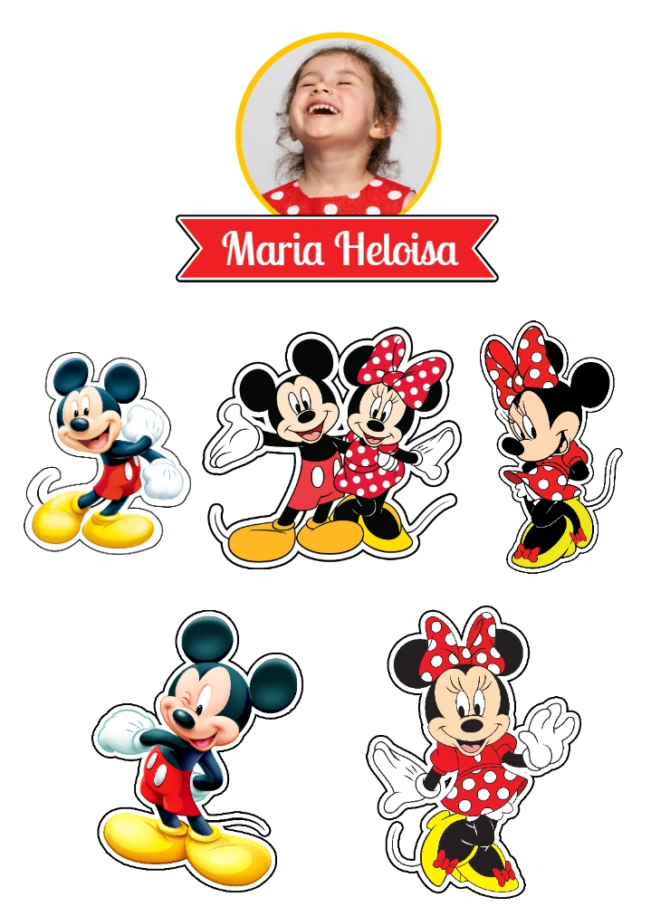 Topo de Bolo Mickey e Minnie com Foto Editável para Imprimir