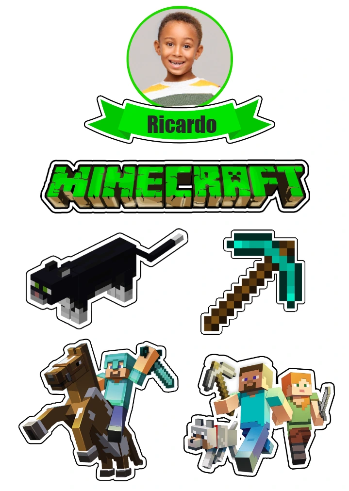 Topo de Bolo Minecraft com Foto para Editar e Imprimir Online