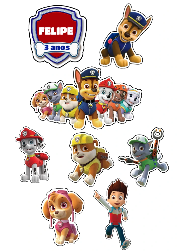 Topo de Bolo Patrulha Canina com Personagens para Editar