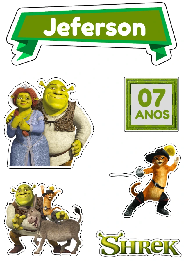 Topo de Bolo Shrek com Personagens para Editar e Imprimir