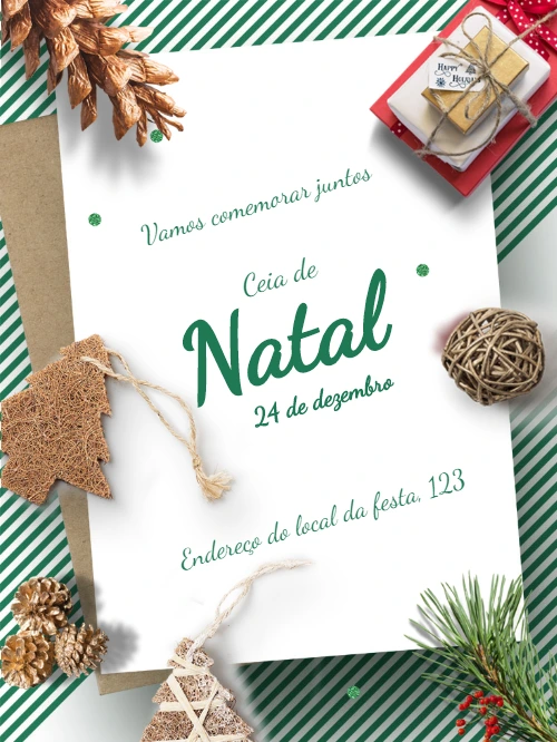 Convite de Ceia de Natal Rústico para Editar Online