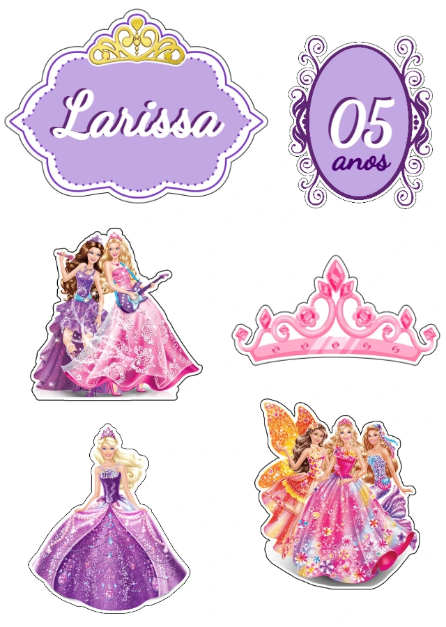 Topo de Bolo Barbie Princesas para Editar e Imprimir