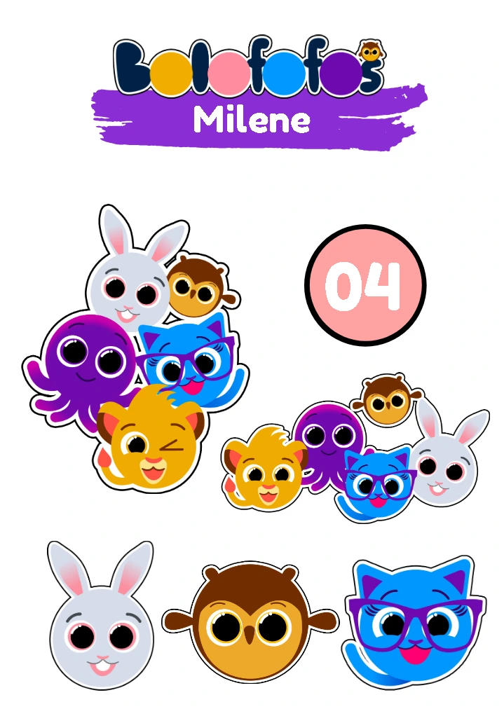 Topo de Bolo Bolofofos com Personagens para Editar Online