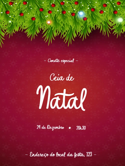 Convite para Ceia de Natal com Guirlanda para Editar Online