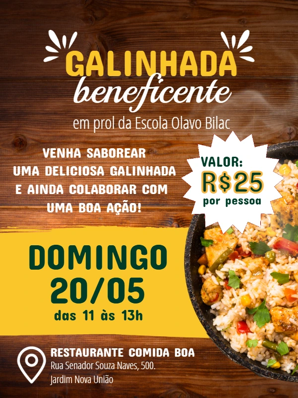 Modelo de Convite para Galinhada Beneficente para Editar Online