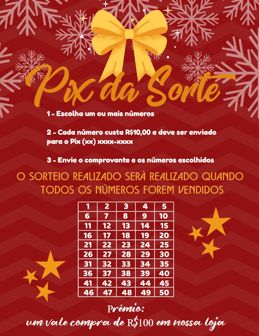 Rifa Pix da Sorte de Natal com Tabela de Números para Editar