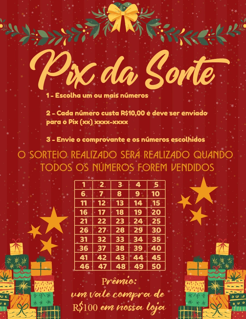 Rifa Pix da Sorte de Natal: Cartela Editável para Sorteio Online