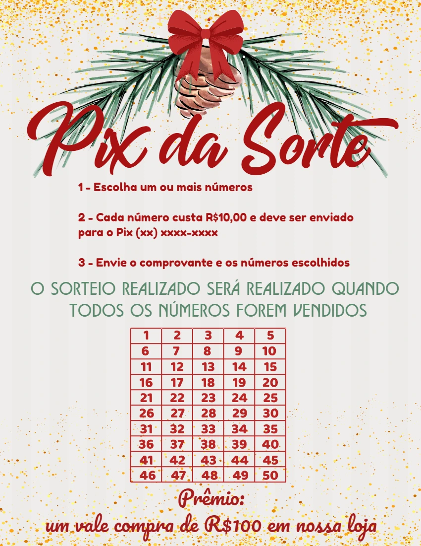 Cartela Rifa de Natal Pix da Sorte para Editar Online