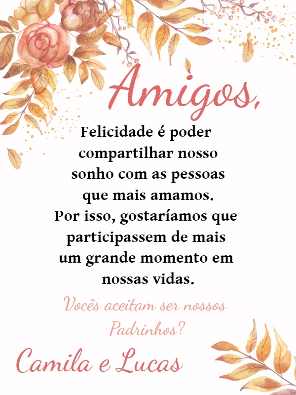 Convite Padrinhos de Casamento Floral para Editar Online