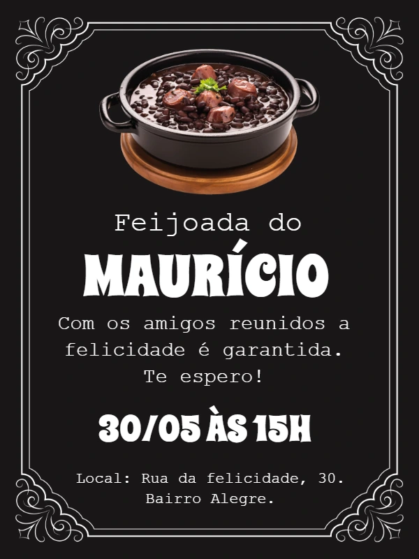 Convite de Aniversário Tema Feijoada para Editar Online