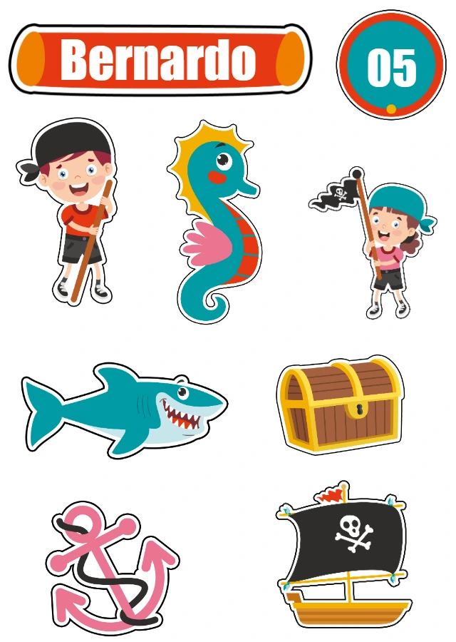 Topo de Bolo Aniversário Pirata com Elementos para Editar Online