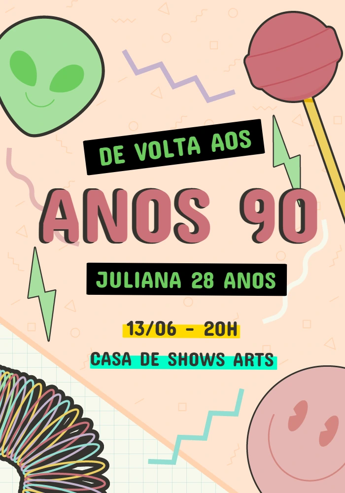 Convite Aniversário Anos 90 Retrô para Editar Online