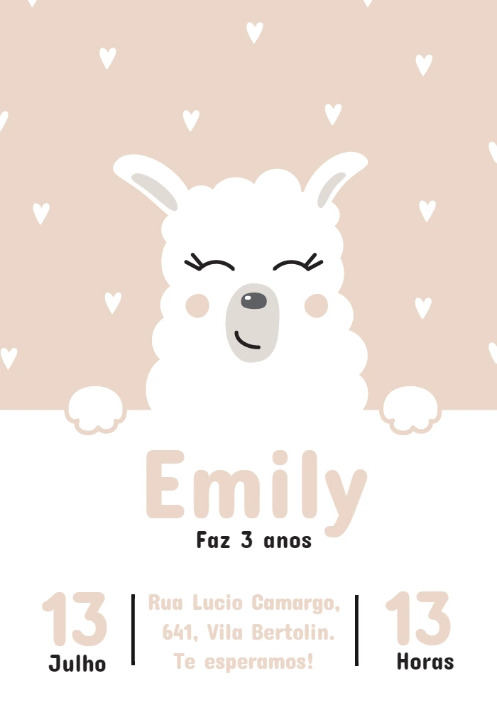 Convite de Aniversário Lhama Fofa para Editar Online