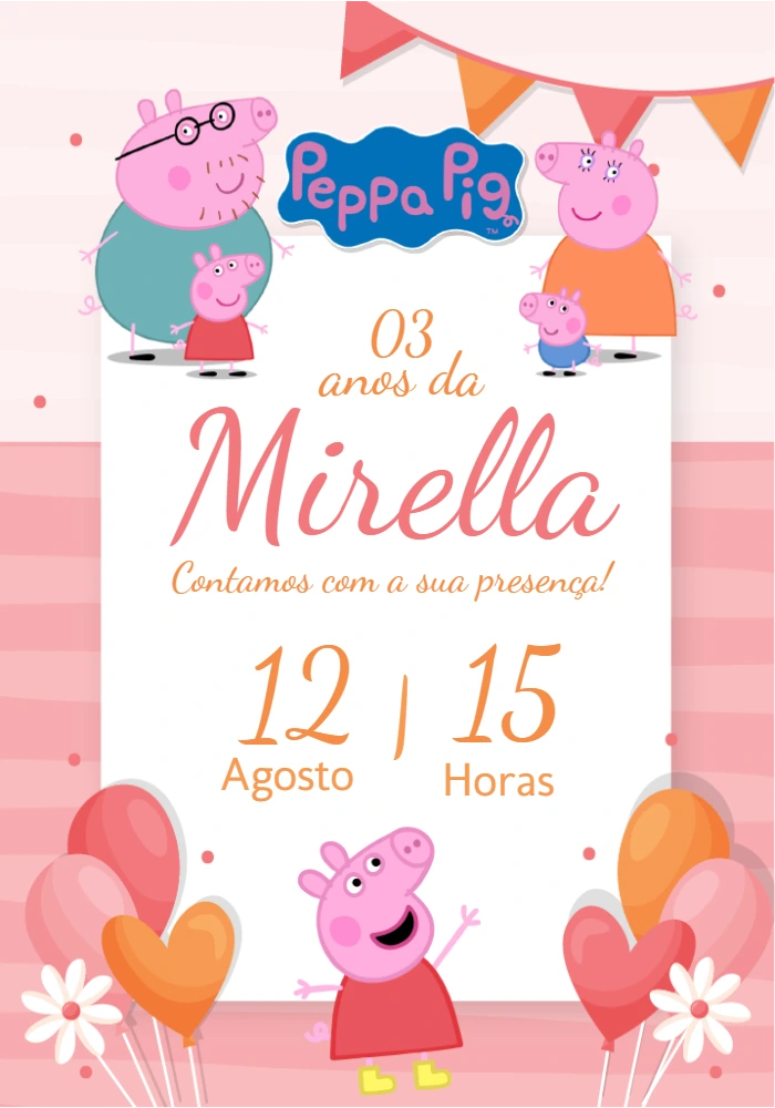 Convite de Aniversário Peppa Pig Editável Online