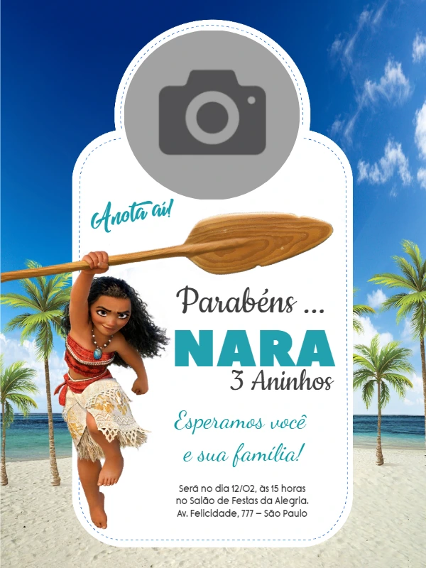 Convite de Aniversário Moana com Foto para Editar Online