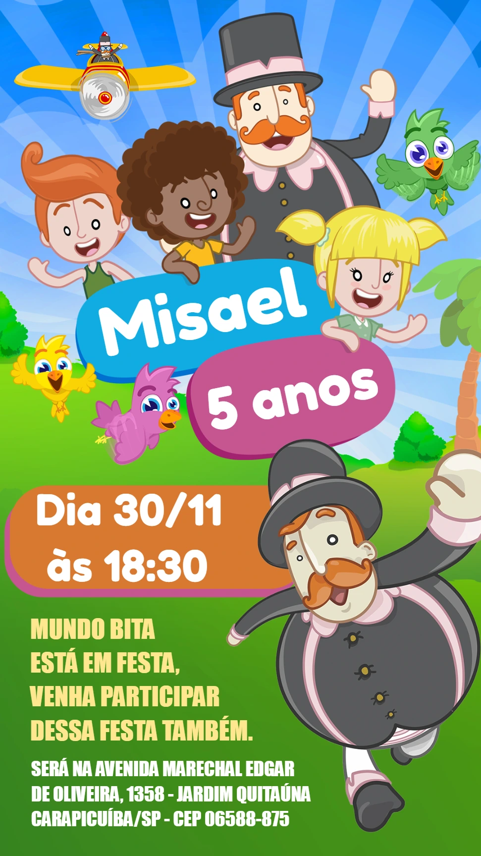 Convite Mundo Bita para Aniversário Infantil Editável Online