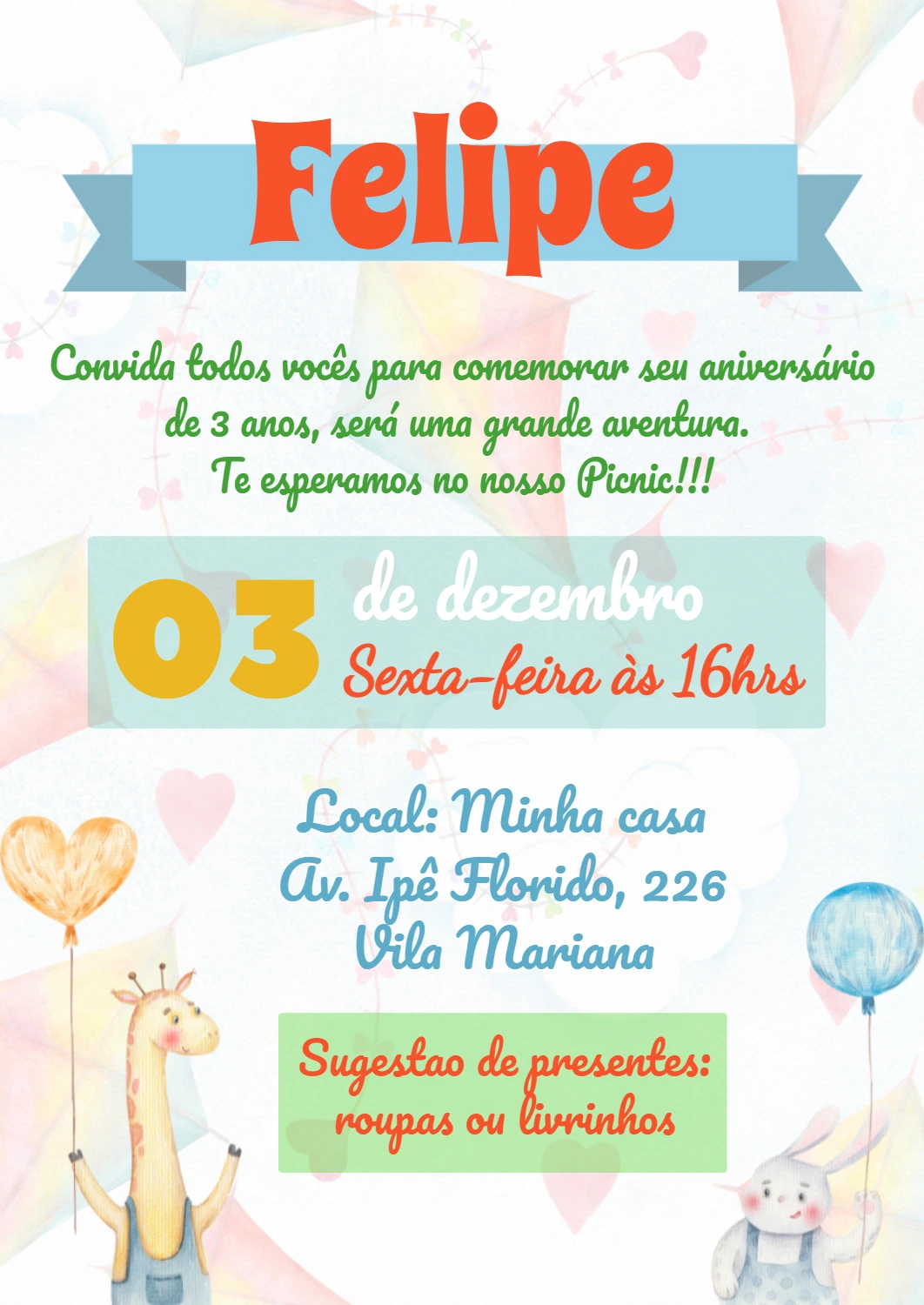 Convite de Aniversário Safari Aquarela para Editar Online