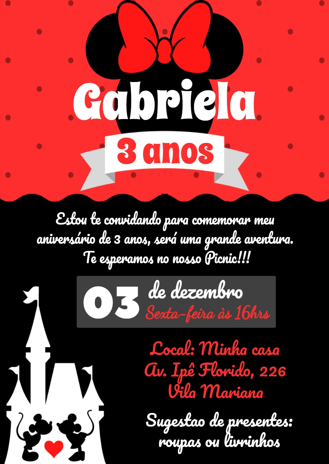 Convite de Aniversário Minnie Vermelha para Editar Online