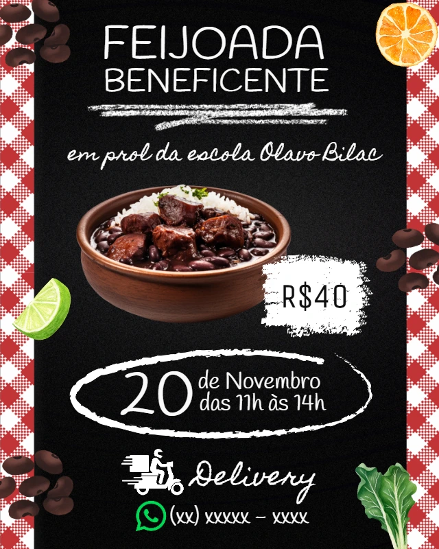 Cartaz de Feijoada Beneficente Editável Online
