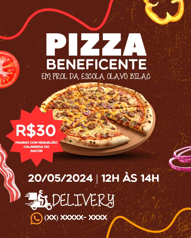 Cartaz de Pizza Beneficente para Editar e Imprimir Online