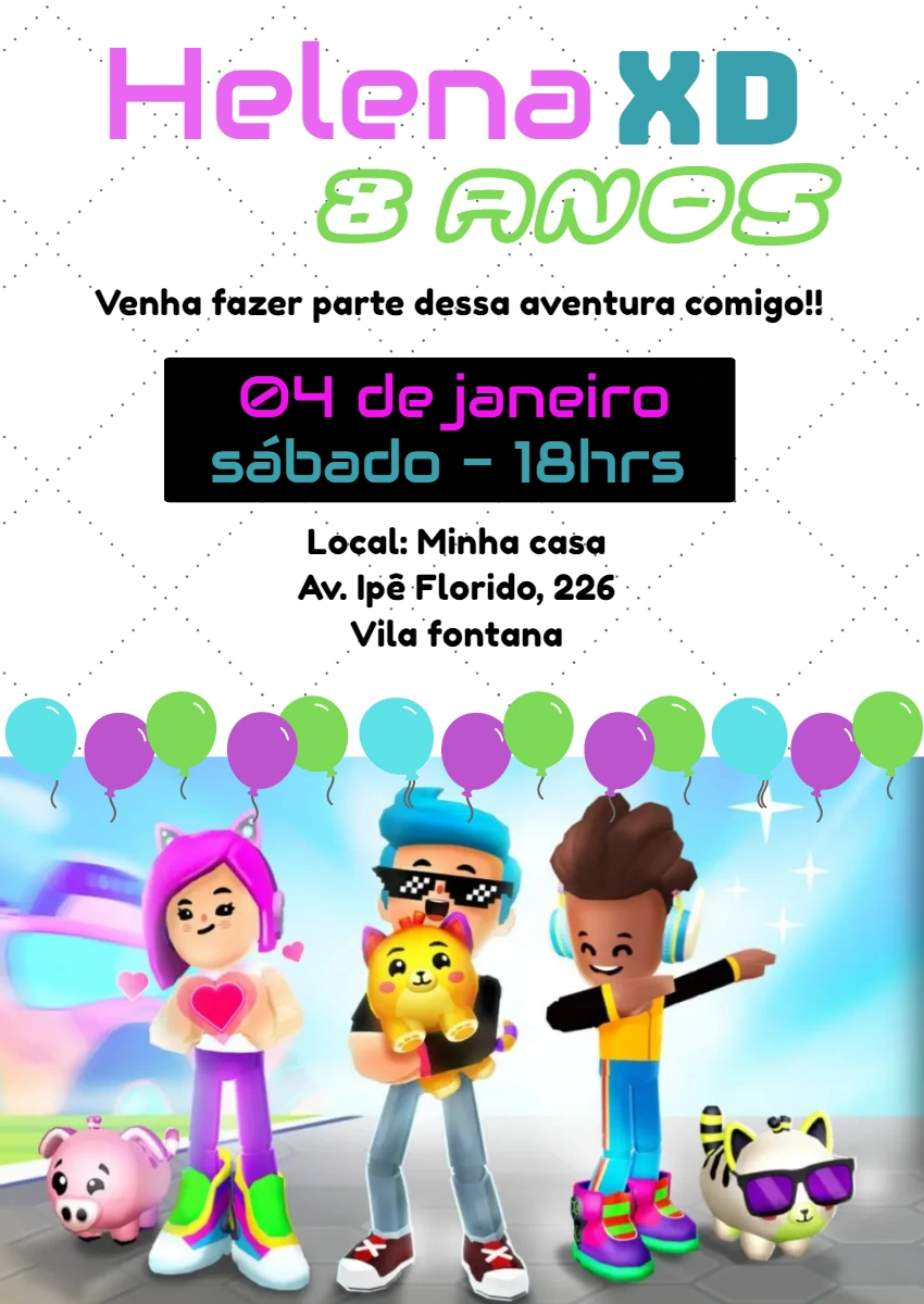 Convite de Aniversário PK XD com Personagens para Editar Online