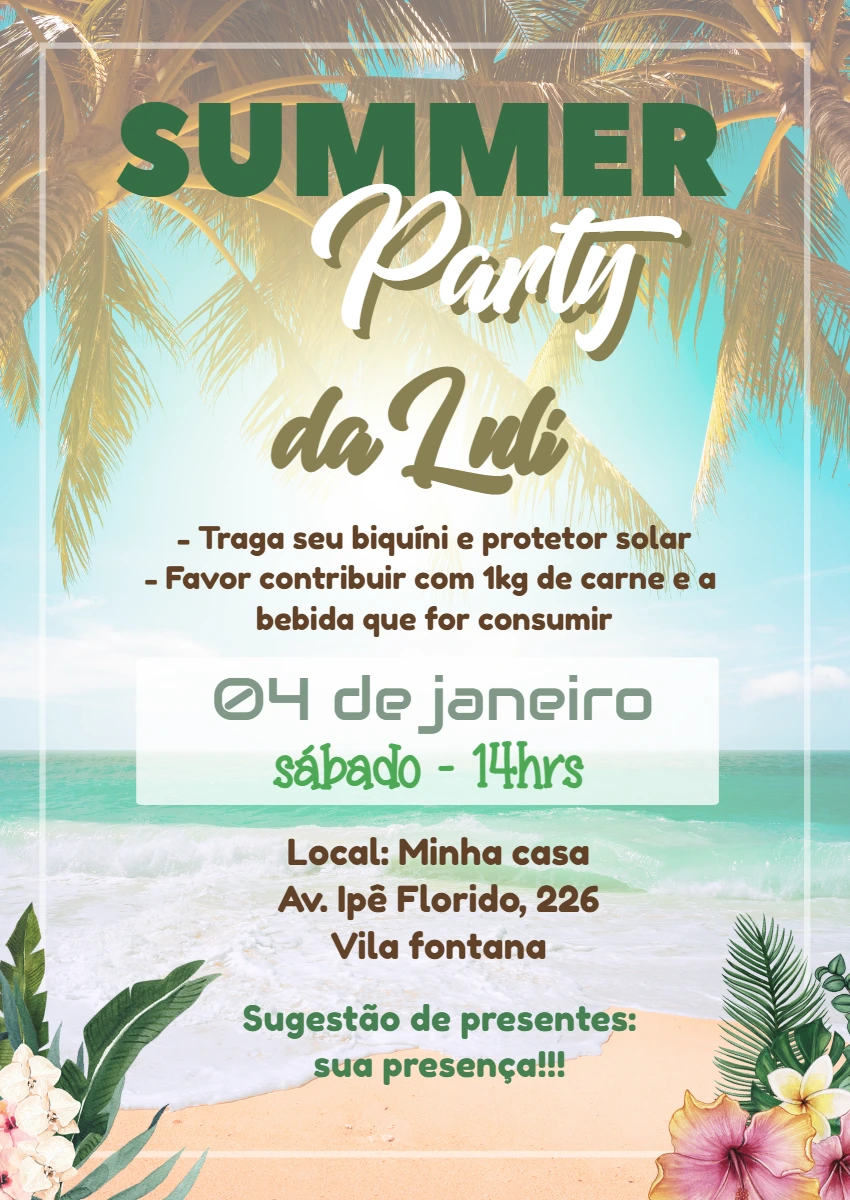 Convite de Aniversário Tardezinha Tropical para Editar Online