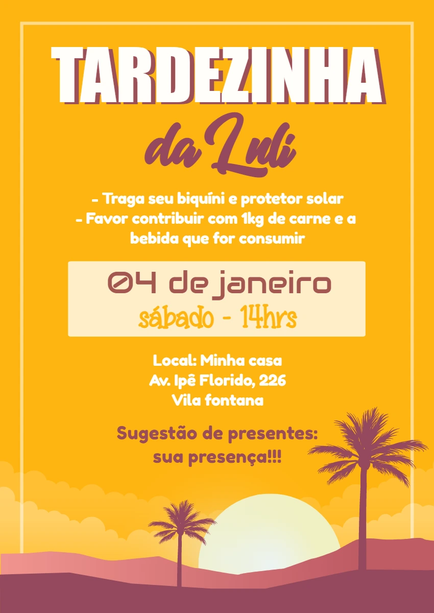 Convite de Aniversário Tardezinha Editável Online