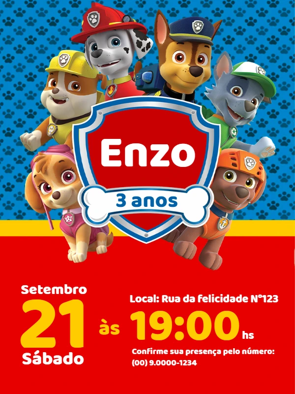 Convite Aniversário Patrulha Canina com a Turma para Editar