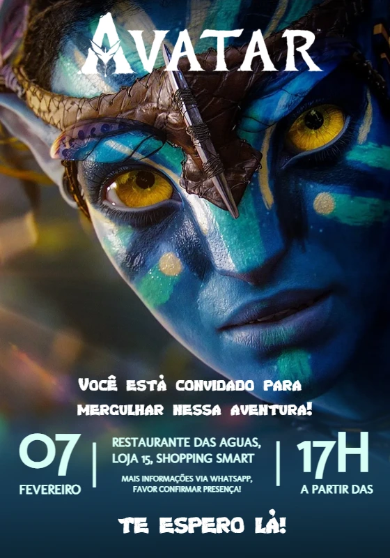 Convite de Aniversário Avatar Editável Online para Imprimir