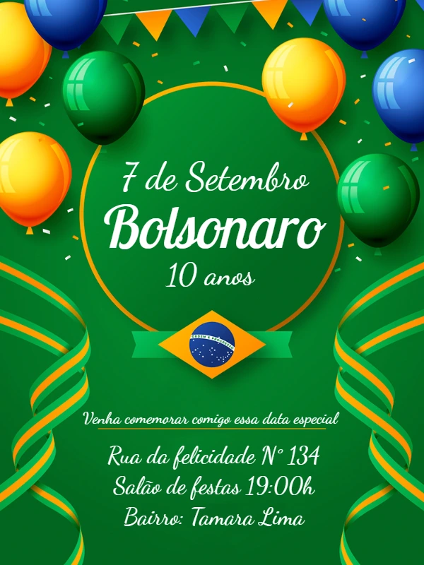 Convite de Aniversário Tema Brasil Patriótico para Editar Online