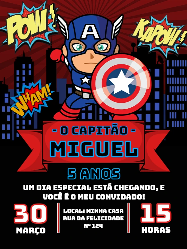 Convite Aniversário Capitão América Toy para Editar Online
