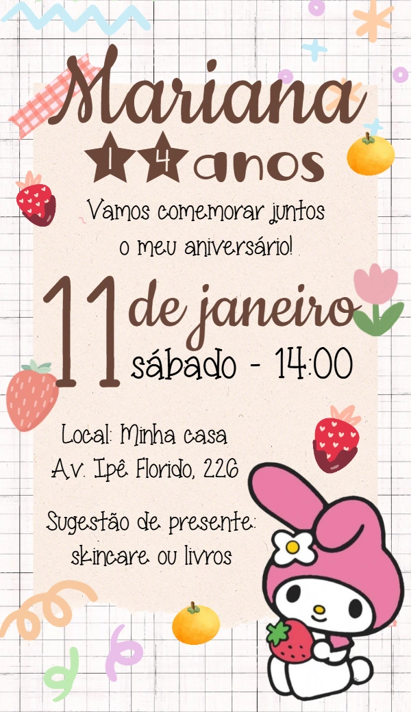 Convite de Aniversário My Melody Editável Online