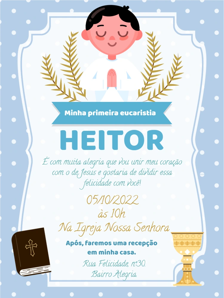 Convite Primeira Eucaristia Menino Azul para Editar Online