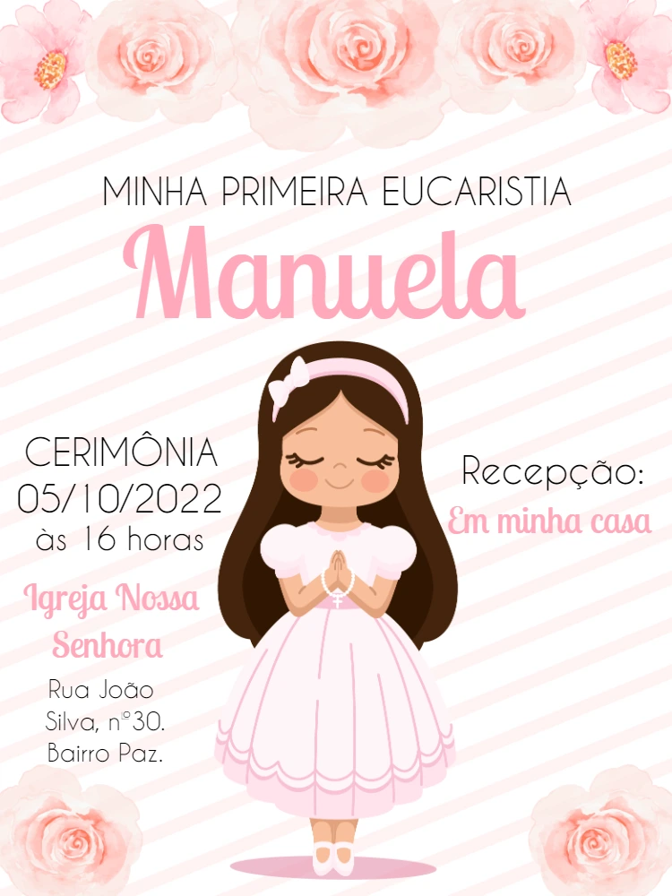 Convite Primeira Eucaristia Menina Delicado para Editar Online