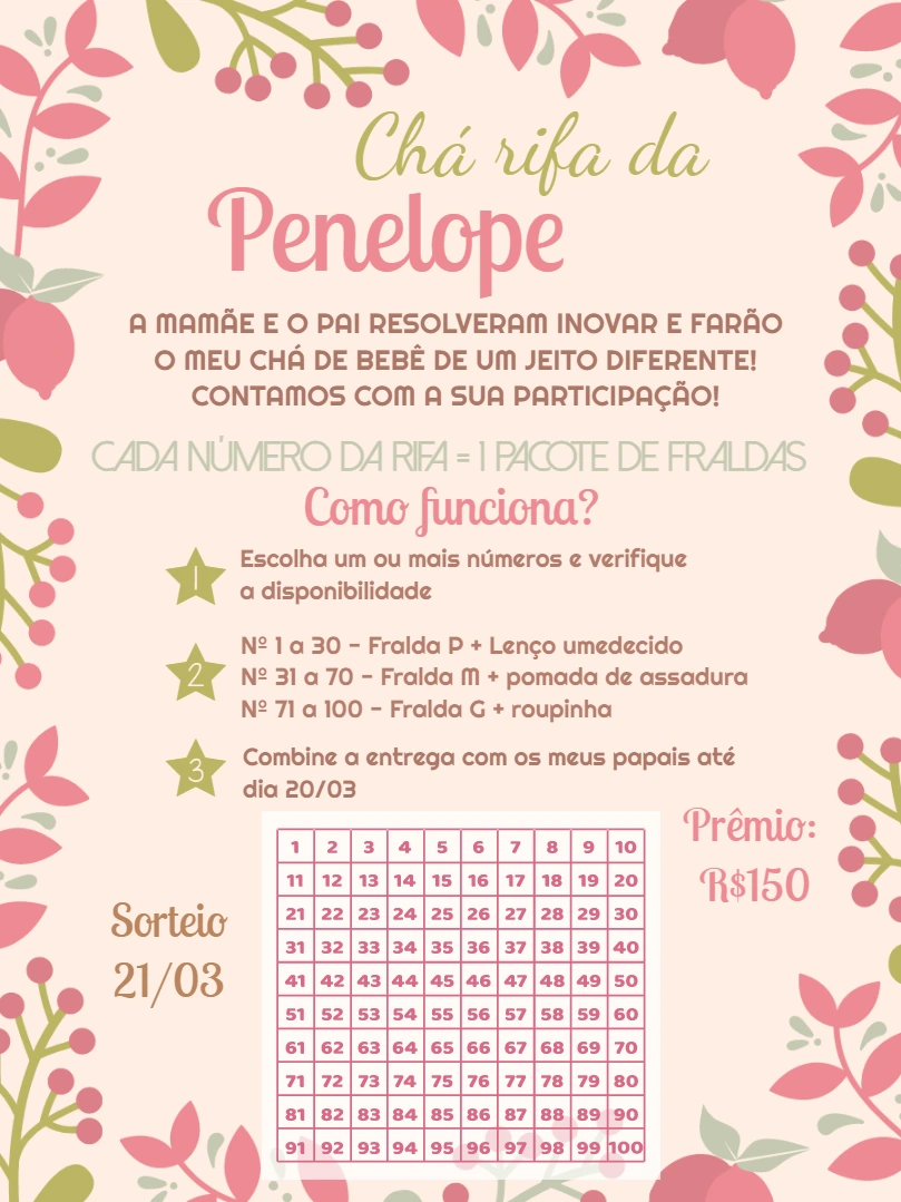 Convite Chá Rifa Jardim Encantado Floral para Editar Online